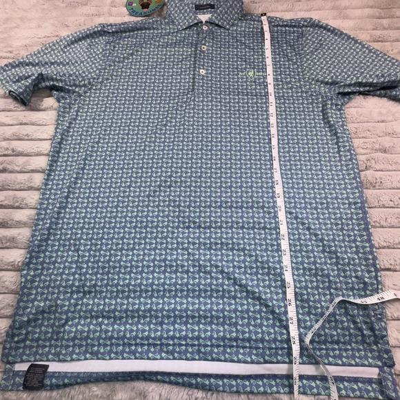 Turtleson Men's Large Performance Stretch Polo Floral AOP‎ Blue Green Golf Shirt - Picture 6 of 11